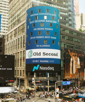 Old Second National Bank was recognized on the Nasdaq Tower in Times Square for being named a Best Bank in Illinois according to a survey by Forbes partnering with Statista. (from Mon. July 8, 2019)