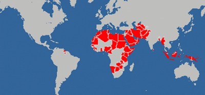 Une photo vaut mille mots! En rouge, les 72 pays o l'homosexualit est illgale. (Groupe CNW/Clbrations de la Fiert Montral)