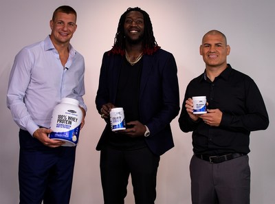 From left to right: New England all-pro tight-end Rob Gronkowski, L.A. pro basketball player Montrezl Harrell and two-time UFC® Heavyweight Champion Cain Velasquez.