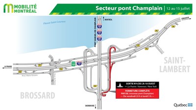 A10 OUEST, la sortie 6  Brossard, fin de semaine du 12 juillet (Groupe CNW/Ministre des Transports)