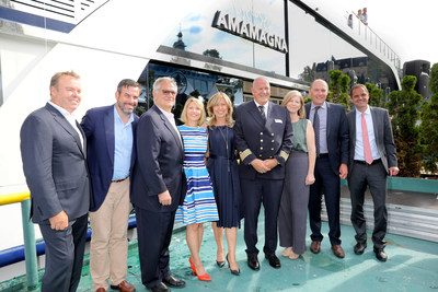 Special guests and partners join co-founders Rudi Schreiner and Kristin Karst as Godmother Samantha Brown (fourth from left) christens AmaMagna