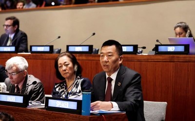 Xiamen Airlines Chairman Zhao Dong addresses High-Level Political Forum on Sustainable Development at the United Nations (photo by Xinhua Muzi Li)