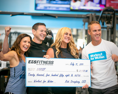 The donation was presented by EōS Fitness Vice President of Group Fitness Joella Hopkins to Les Mills Customer Experience Director Adrian Heffernan in a ceremony at EōS Fitness’ Oceanside location in San Diego County. The donation was presented by EōS Fitness Vice President of Group Fitness Joella Hopkins to Les Mills Customer Experience Director Adrian Heffernan in a ceremony at EōS Fitness’ Oceanside location in San Diego County.