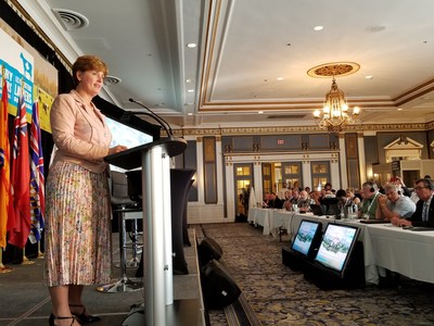 The Honourable Marie-Claude Bibeau, Minister of Agriculture and Agri-Food announces an investment of $11.4 million for the Dairy Research Cluster at the Dairy Farmers of Canada AGM in Saskatoon. (CNW Group/Agriculture and Agri-Food Canada)