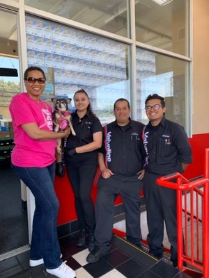 Valvoline Instant Oil Change employees in Pasadena, CA with Breast Cancer Survivor, Tracie. Valvoline Instant Oil Change employees in Pasadena, CA with Breast Cancer Survivor, Tracie.