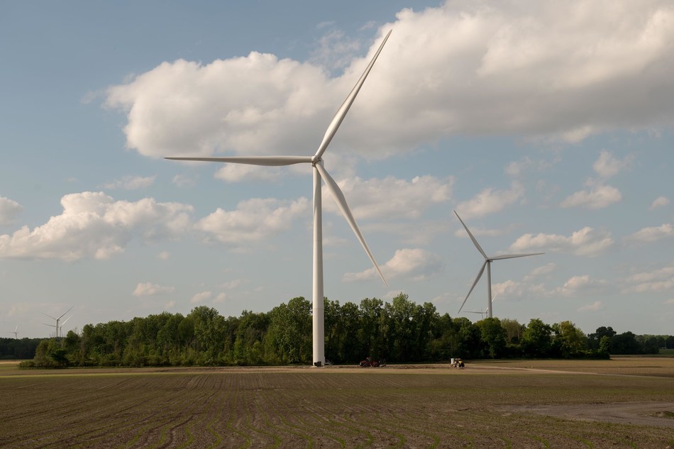 Turbines at DTE's newest wind park, Pine River, which was commissioned earlier this year. The park is located in mid-Michigan's Gratiot and Isabella counties.