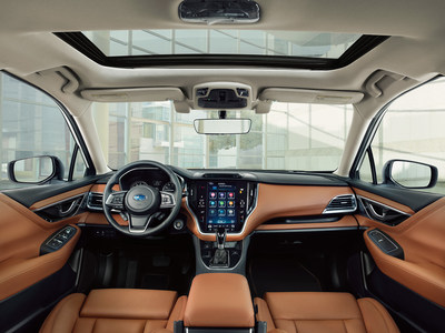 The seventh-generation Legacy offers an available vertically-mounted 11.6-inch tablet-style touchscreen that incorporates vehicle, HVAC and multimedia controls. (CNW Group/Subaru Canada Inc.)