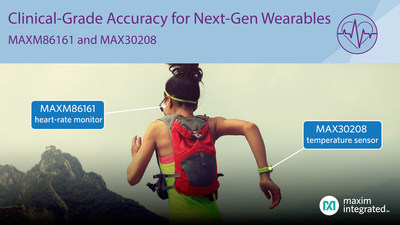 Maxim Integrated's MAX30208 clinical-grade digital temperature sensor and MAXM86161 in-ear heart-rate monitor enable ultra-small size, lowest power and clinical-grade accuracy for next-generation wearables.