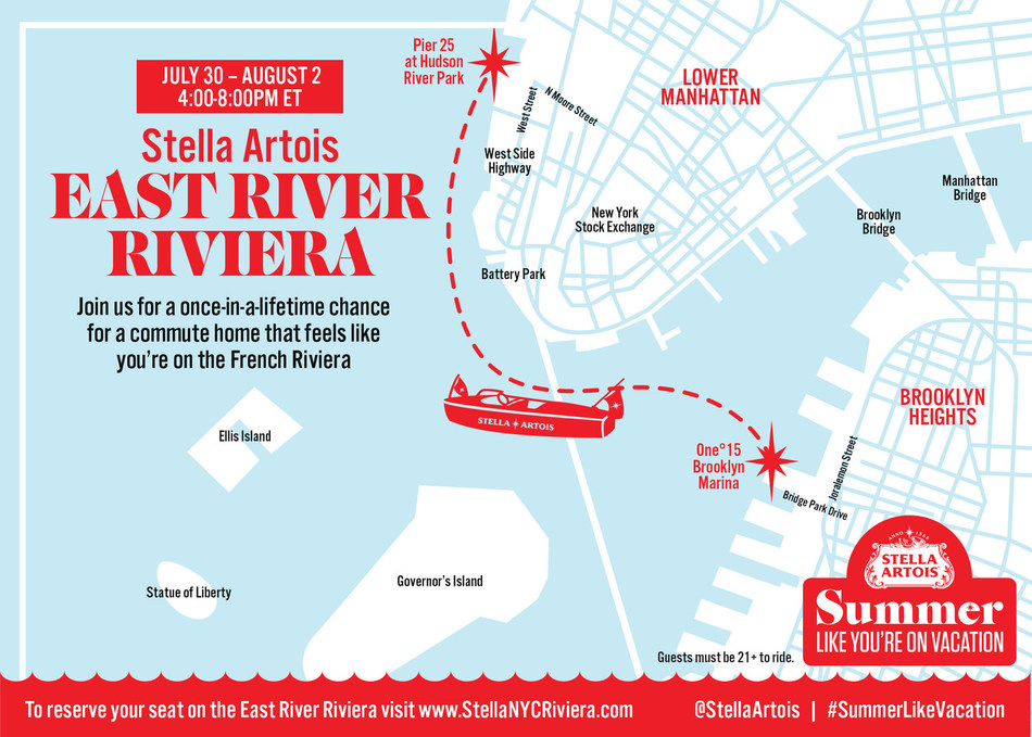 Stella Artois is injecting vacation vibes into the evening commutes of New Yorkers by offering them a once in a lifetime opportunity to ride on the East River Riviera from Tuesday, July 30 to Friday, August 2. Beat the heat and book a spot on the vacation-worthy European Riva boats before they’re gone!