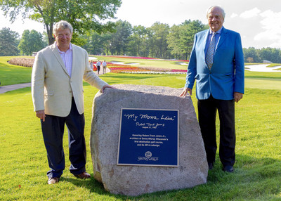 On the eve of hosting the 71st U.S. Girls’ Junior Championship, the most prominent junior golf tournament in the country, Sentry Insurance CEO Pete McPartland (pictured left) paused Friday, July 19, to honor golf course architect Robert Trent Jones Jr. (right) for his masterful design of SentryWorld in Stevens Point, Wisconsin.