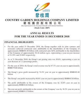 Annual results for the year ended 31 December 2018