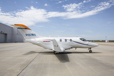 One of Wing Spirit's HondaJet Elites at Honda Aircraft Company's headquarters in Greensboro, NC before departing to Hawaii.