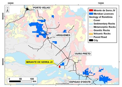 Fig. 1: Regional map of the Project with Espigo operations and the shipping port of Porto Velho. (CNW Group/Meridian Mining S.E.)