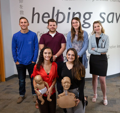 Laerdal Medical’s summer 2019 interns photographed in the Americas Headquarters, located in Wappingers Falls, NY. Left to right: Kyle Robbins (Mount Saint Mary College), Austin Leitmann (Mount Saint Mary College), Jacquelyn Nelson (Western Connecticut State University), Annabelle Curcio (SUNY at Binghamton), Sophia Pambianchi (SUNY at New Paltz), and Christina Baviello (Marist College). Ms. Pambianchi and Ms. Baviello are showcasing two of Laerdal’s products. Laerdal Medical’s summer 2019 interns photographed in the Americas Headquarters, located in Wappingers Falls, NY. Left to right: Kyle Robbins (Mount Saint Mary College), Austin Leitmann (Mount Saint Mary College), Jacquelyn Nelson (Western Connecticut State University), Annabelle Curcio (SUNY at Binghamton), Sophia Pambianchi (SUNY at New Paltz), and Christina Baviello (Marist College). Ms. Pambianchi and Ms. Baviello are showcasing two of Laerdal’s products.