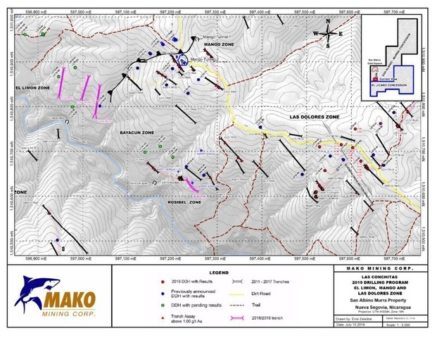 LAS CONCHITAS 2019 WITH DRILLING PROGRAM - MANGO, EL LIMON  LAS DOLORES ZONE (CNW Group/Mako Mining Corp.)