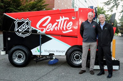 NHL Seattle CEO Tod Leiweke and Virginia Mason Chairman and CEO Gary S. Kaplan, MD, announce partnership with co-branded Zamboni in downtown Seattle on the morning of Thursday, July 25, 2019. NHL Seattle CEO Tod Leiweke and Virginia Mason Chairman and CEO Gary S. Kaplan, MD, announce partnership with co-branded Zamboni in downtown Seattle on the morning of Thursday, July 25, 2019.