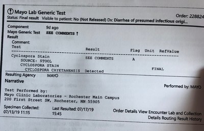 Test Results Show Cyclospora