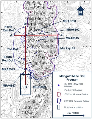 Figure 1. Drillhole location plan map for the exploration drill programs at the Marigold mine, Nevada, U.S. during the Exploration Period. (CNW Group/SSR Mining Inc.)