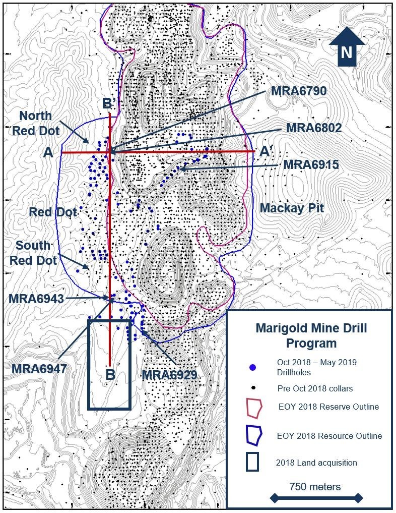 Figure 1. Drillhole location plan map for the exploration drill programs at the Marigold mine, Nevada, U.S. during the Exploration Period. (CNW Group/SSR Mining Inc.)