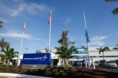 Flags were hoisted for the first time today at a new headquarters for the Fleet Ballistic Missile program in Titusville, Florida.