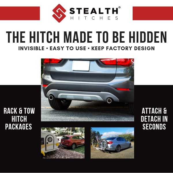 Stealth Hitches Audi A3 e-tron hitch. Well-designed, secure and easy to operate, Stealth's Audi A3 e-tron hidden hitch is equipped with an integral locking system and auto-latching technology that - eliminates the need for tools, - attaches and detaches in seconds, - provides a rust-free application, and - is completely hidden when not in use.