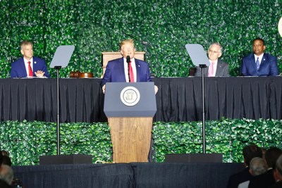 President Trump speaks during the 400th Anniversary Joint Commemorative Session of the Virginia General Assembly on July 30, 2019 at Jamestown.