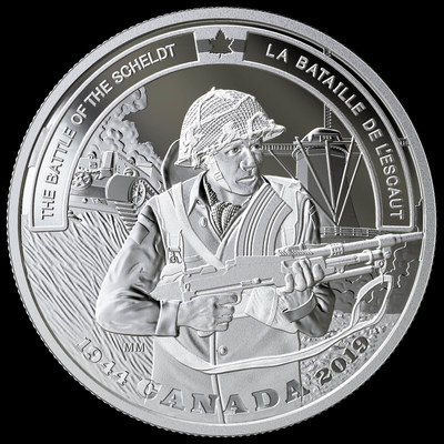 The Royal Canadian Mint's fine silver coin commemorating the 75th anniversary of the Battle of the Scheldt (CNW Group/Royal Canadian Mint)