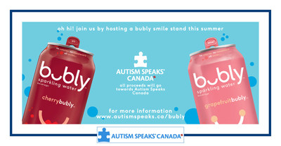 This summer families and friends will come together to increase understanding and acceptance of autism by participating in ASC bubly Smile Stands. You can join the fun by hosting an ASC bubly Smile Stand or by buying a bubly at these smile stands on July 31, 2019 until Sept 2, 2019. All proceeds raised will go towards Autism Speaks Canada. (CNW Group/Autism Speaks Canada)