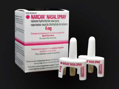 NARCAN Nasal Spray 4mg is the first and only needle-free formulation of naloxone for the emergency treatment of a known or suspected opioid overdose. (CNW Group/Adapt Pharma)