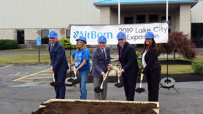 AirBorn broke ground on a project to double the size of their Pennsylvania manufacturing operations.  From L-R: AirBorn's Jon Nelson, Lake City Director of Operations; Lois Peters, longtime Lake City employee; Michael Cole, President & COO; Dennis Davin, PA Secretary of Department of Community & Economic Development and Jennifer Nelson, AirBorn VP of Operations and Supply Chain.