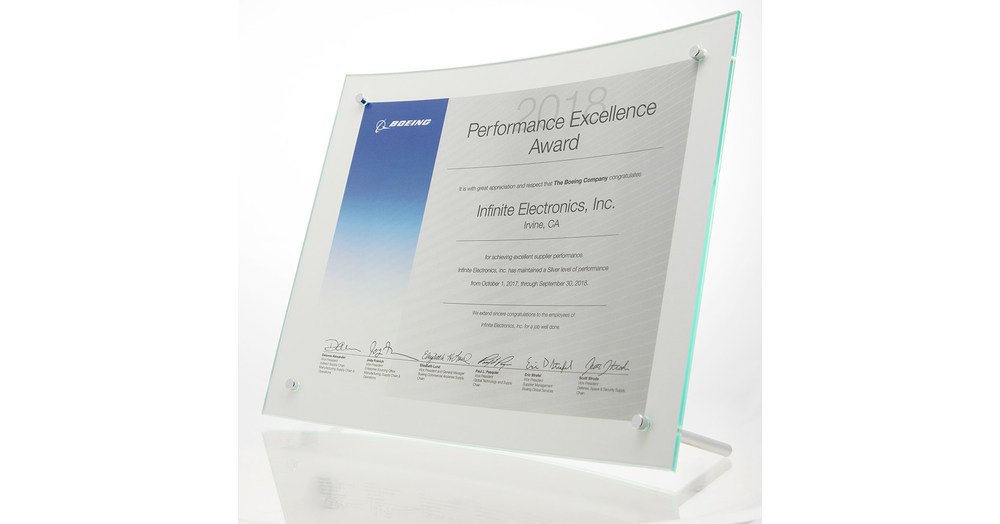 Infinite Electronics, Inc. Earns 2018 Boeing Performance Excellence Award