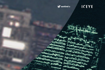 ICEYE radar satellite imagery compared with Copernicus Sentinel-2 optical imaging. ICEYE’s imaging here has been acquired and processed at 0.5-meter ground sample distance, featuring a port container terminal near Port Harcourt, Nigeria. ICEYE radar satellite imagery compared with Copernicus Sentinel-2 optical imaging. ICEYE’s imaging here has been acquired and processed at 0.5-meter ground sample distance, featuring a port container terminal near Port Harcourt, Nigeria.