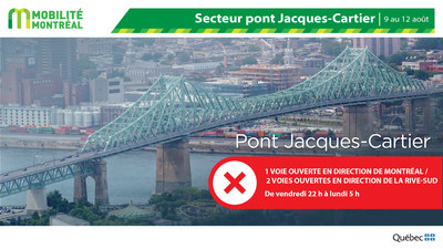Fermetures pont Jacques-Cartier FDS du 9 août (Groupe CNW/Ministère des Transports)