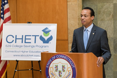 State Treasurer Shawn T. Wooden announcing the CHET Baby Scholars 5th anniversary and partnership expansion with Read To Grow.