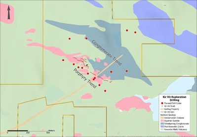 Figure 4. Kir Vit property surface drilling status map showing local geology. (CNW Group/Gatling Exploration Inc.)