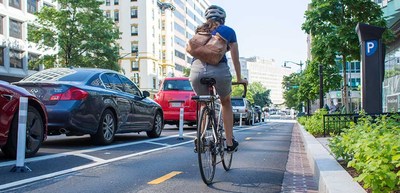 Street-level protected bike lanes like this one in Washington, D.C.,  have a high risk of injury to cyclists, a new IIHS study found.