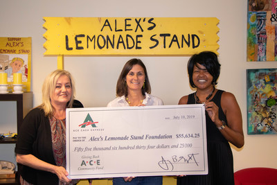 ACE Cash Express associates present a donation to Liz Scott, Co-Executive Director of Alex's Lemonade Stand Foundation