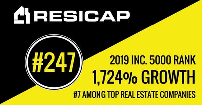 RESICAP ranked No. 247 on the 2019 Inc. 5000 List for achieving 1,724% revenue growth over a three-year period.
