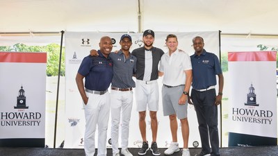 Stephen Curry Partners with Howard University to Launch First NCAA Division 1 Golf Team. Pictured L-R: Howard University Athletic Director Kery Davis, student Otis Ferguson IV, Stephen Curry, Calloway CEO Oliver 
