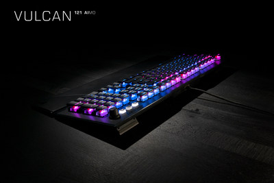 The Vulcan 121 AIMO PC gaming keyboard is the upgraded switch version of ROCCAT's original, award-winning Vulcan 120. The Vulcan 121 features a sleek black plate, and the upgraded switches react over 30% faster than standard switches, pushing the boundaries of speed without sacrificing precision. Available for a MSRP of $159.99.