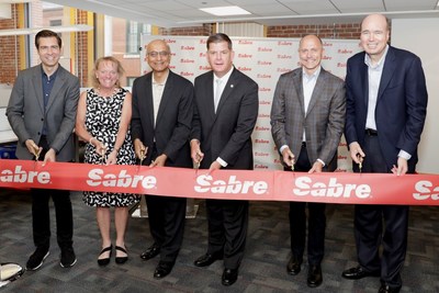 Boston Mayor Marty Walsh joined travel technology leader Sabre to mark the grand opening of its Boston Innovation Lab, the new headquarters for its research and development team, Sabre Labs. From left to right: Andrew Gasparovic, vice president and chief architect, Sabre Labs; Caroline Wester, director of software engineering, Sabre Labs; Sundar Narasimhan, president of Sabre Labs and product strategy; Sean Menke, president and CEO, Sabre; Larry Kellner, chairman of the board, Sabre.