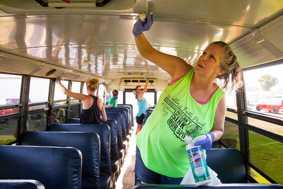 On Thursday, Aug. 15, 2019, in Webbers Falls, Okla., the Clorox brand lends a hand at Webbers Falls Public School and provides Clorox Disinfecting Wipes and a donation to ensure the school and its buses are clean and ready for the new school year. This support comes on the heels of extensive flooding that damaged facilities and delayed the school start-date. (Beth Hall/AP Images for Clorox)
