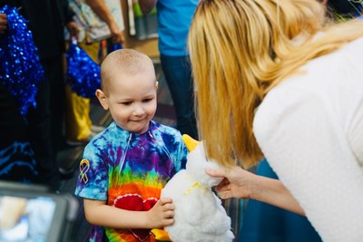 Alex, a child with cancer, receives a My Special Aflac Duck at Roswell Park Comprehensive Cancer Center on Aug. 23, 2019.