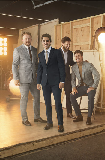 Morgan Rielly (Toronto Maple Leafs), Mark Scheifele (Winnipeg Jets), Johnny Gaudreau (Calgary Flames), and Phillip Danault (Montreal Canadiens) are the faces of RW&CO.’s Fall 2019 suiting campaign (CNW Group/RW&CO.)