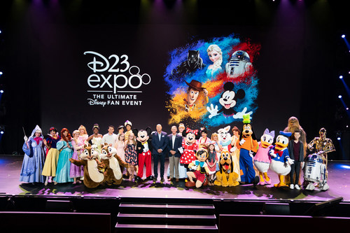 Disney Parks, Experiences and Products Chairman Bob Chapek (center left) was joined onstage by Make-A-Wish America President and CEO Richard Davis (center right) and several Wish kids whose lives have been touched by the power of a Disney wish, Aug. 25, 2019, at D23 Expo 2019 in Anaheim, Calif. Chapek debuted a heartwarming video demonstrating how some wishes are so powerful, they stay with you for a lifetime. (Paul Morse, photographer)