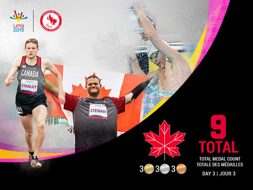 Canada won three medals on Sunday at the Lima 2019 Parapan Am Games to bring its total to nine (CNW Group/Canadian Paralympic Committee (Sponsorships))