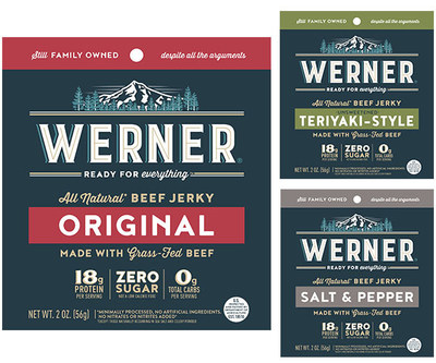 Werner Zero Sugar, Grass-Fed Beef Jerky, released September 2019, high protein snack with zero carbs and zero sugar per serving.