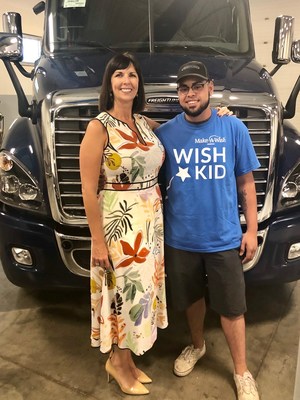 Wish Kid and Cancer Survivor Jaime Gamez and Universal Technical Institute (UTI) President and CEO Kim McWaters after Jaime's wish to train to be a diesel technician is granted in full by Make-A-Wish Arizona, UTI and industry partners.