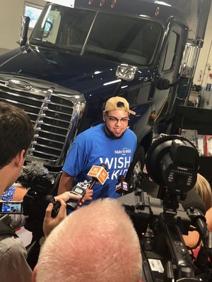 Wish Kid and Cancer Survivor Jaime Gamez speaks with reporters after Make-A-Wish Arizona, Universal Technical Institute and industry donors come together to make his wish to train to be a diesel technician come true. Jaime has wanted to work on big diesel engines since he was a small child.