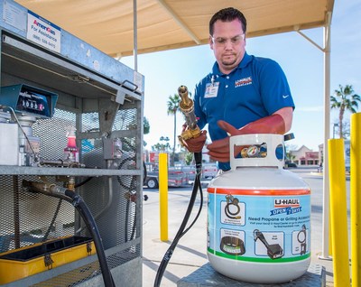 Propane customers can visit any of 1,100-plus U-Haul stores where propane is sold through Labor Day weekend for a free safety inspection and qualification check on all cylinders from a certified technician. (PRNewsfoto/U-Haul)